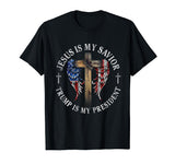 Jesus Is My Savior Trump Is My President 2024 USA Flag Cross T-Shirt