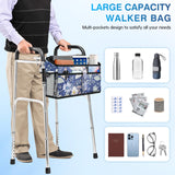 Rhino Valley Walker Basket for Folding Walker, Multi-Pocket Walker Tray with Cup Holder, Foldable Walker Bag, Large Storage Basket for Walker, Walker Accessories for Seniors, Blue Cosmos