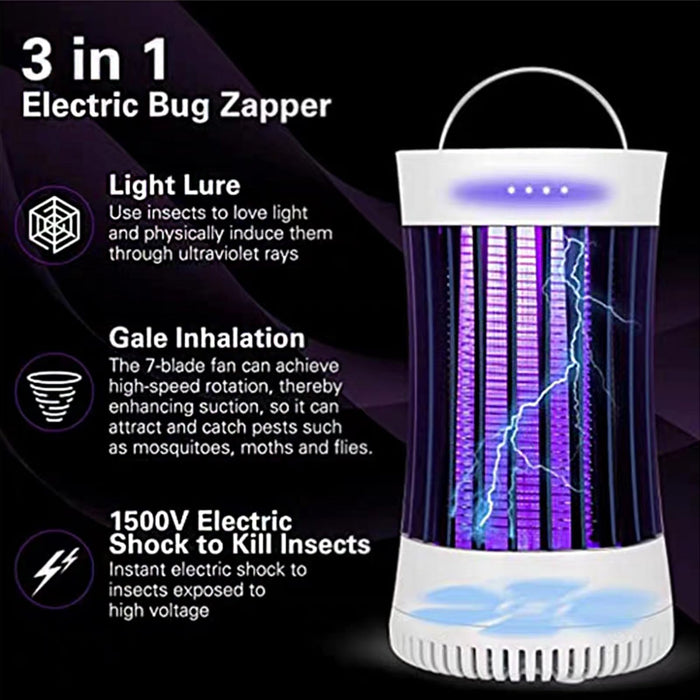 Bug Zapper Indoor/Outdoor, UV Attraction+Wind Inhale Insect Trap, Portable Rechargeable Eco-Friendly Pest Attractant Lamp to Remove Insects, Mosquitoes, Files, Bugs, Gnats, Moths..