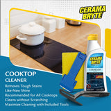 Cerama Bryte Combo Kit POW-R Grip, Scraper, Pad & Removes Tough Stains Cooktop and Stove Top Cleaner for Glass - Ceramic Surfaces, 10 Ounces, 4 Piece