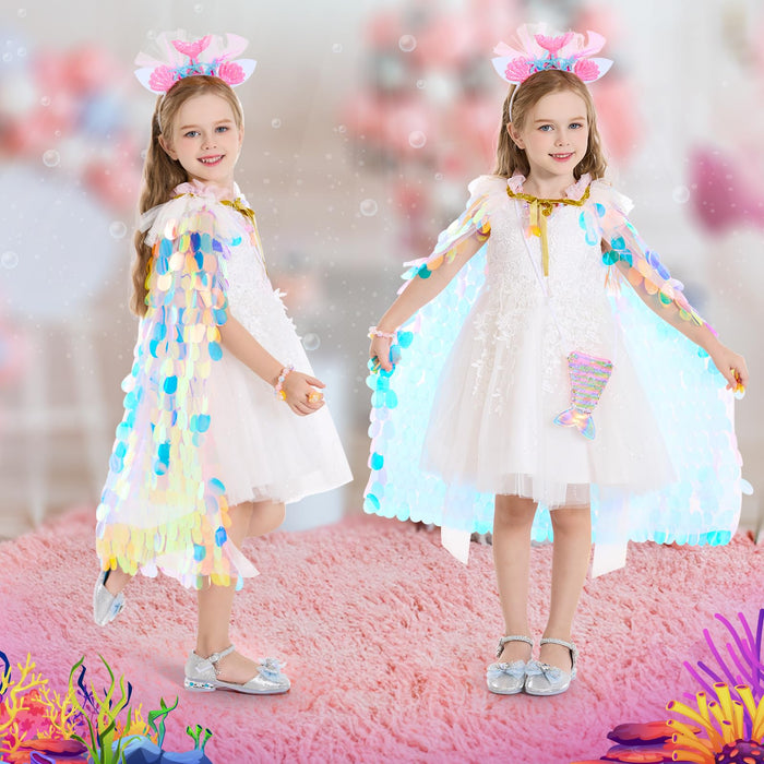 LIMIROLER Princess Dress Up Toys Princess Dress Up Clothes Rainbow Mermaid Cape Kit 9 Pcs Gift Set for Little Girls 3-8 Years Old, Great Gift Set for Birthday Christmas Halloween