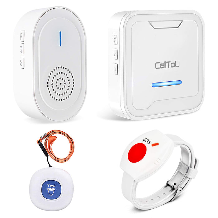 CallToU Wireless Caregiver Pager Call Button Medical Nurse Alert System Alarm and Panic Button at Home/Patients/Disabled,2 Emergency Buttons(1 SOS Watches+1 Button) + 2 Receivers