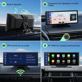 LAMTTO 9.26" Wireless Car Stereo Apple Carplay with 2.5K Dash Cam, 1080P Backup Camera, Portable Touchscreen GPS Navigation for Car, Car Stereo Receiver with Bluetooth, AirPlay, AUX/FM, Googel, Siri