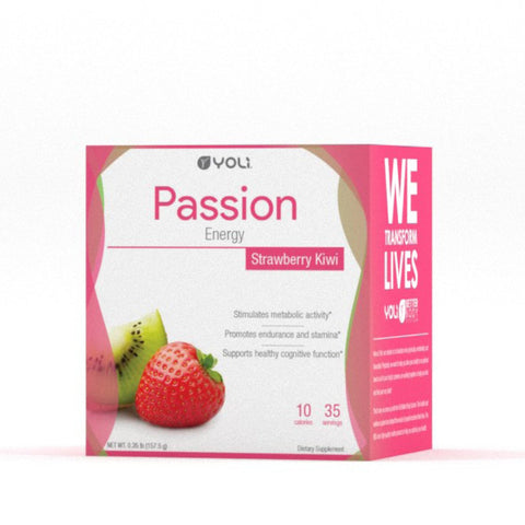 Yoli Passion Energy Drink Powder Mix - Natural Energy Drink Mix for Endurance and Stamina, 30 Packets - Strawberry Kiwi Flavor