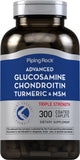 Piping Rock Glucosamine Chondroitin Triple Strength | 300 Caplets | Advanced Formula with MSM and Turmeric | Non-GMO, Gluten Free
