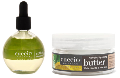 Cuccio Full Hand Treatment - Cuticle Oil 2.50 Oz and Butter Blends Moisturizing Scented Body Cream, 8 Oz (White Limetta & Aloe Vera)