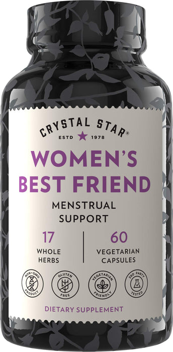 Crystal Star Women's Best Friend (60 capsules) - Herbal Menstrual Relief Supplement for help with Cramps & Bloating – Dong Quai, Cramp Bark, Hawthorne & Red Raspberry – Non-GMO