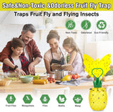 Fruit Fly Trap with Sticker, Effective Fly Catcher Gnat Trap with Yellow Sticky Pads, Gnat Traps for House Indoor with Bait, Safe Non-Toxic Fruit Fly Killer for Home, Plant, Kitchen (2 Pack)