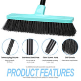 Push Broom Stiff Bristles Outdoor Broom with 51" Long Handle for Cleaning Scrubbing Deck Driveway Yard Patio Garage Concrete Wood Stone Tile Multi-Surface Floor