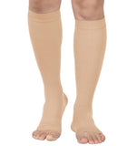 MGANG® 20-30 mmHg Compression Stocking for Men and Women, Medical Compression Socks, Knee High Length, Open Toe, for DVT, Varicose Veins, Relief Shin Splints, Edema, Beige Large