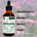 Echinacea 4 fl oz Liquid Extract - Organic Root, Leaf, Flower, Seed - Natural Herbal Supplement - Body, Immune System Support Tincture - High Potency Drops - 90-Day Supply - Family Size