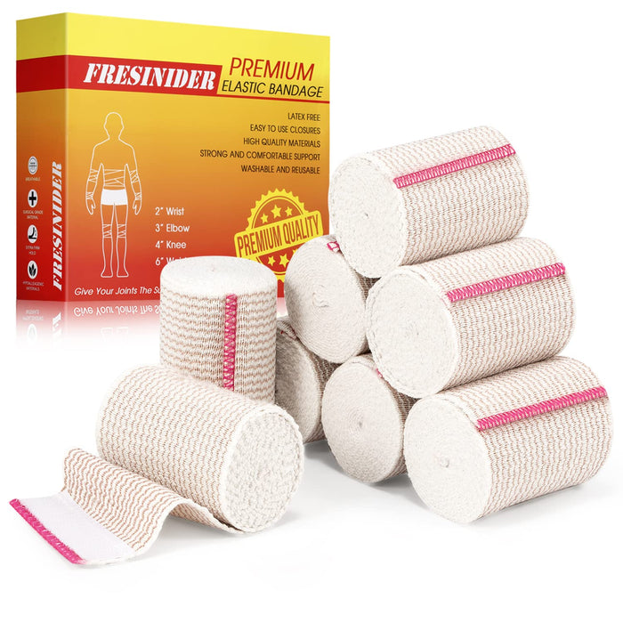 FRESINIDER Premium Elastic Bandage Wrap, 8 Pack 3" Cotton Latex Free Compression Bandage Wrap with Touch Closure at Both Ends, Support & First Aid for Sports, Medical, and Injury Recovery