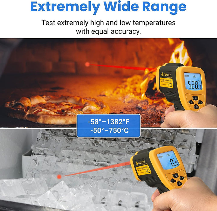 Etekcity Lasergrip 800 Temperature Gun-58℉ to 1382℉ with 16:1 DTS Ratio, High Laser Temp IR Tool for Cooking, Grill, Pizza Oven, Griddle, Engine, HVAC, Not for Human, Black Yellow