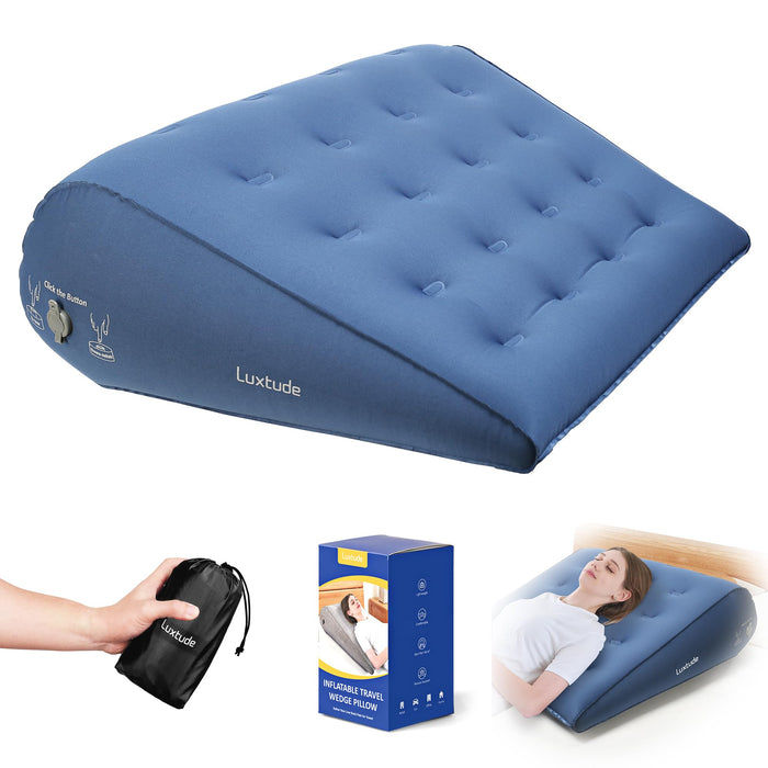 Luxtude Inflatable Wedge Pillow for Sleep Apnea, Travel Wedge Pillow for Back Pain Relief, Knee Leg Elevation Support, Inflatable Bed Pillows for Sleeping, Back Support for Sitting Up