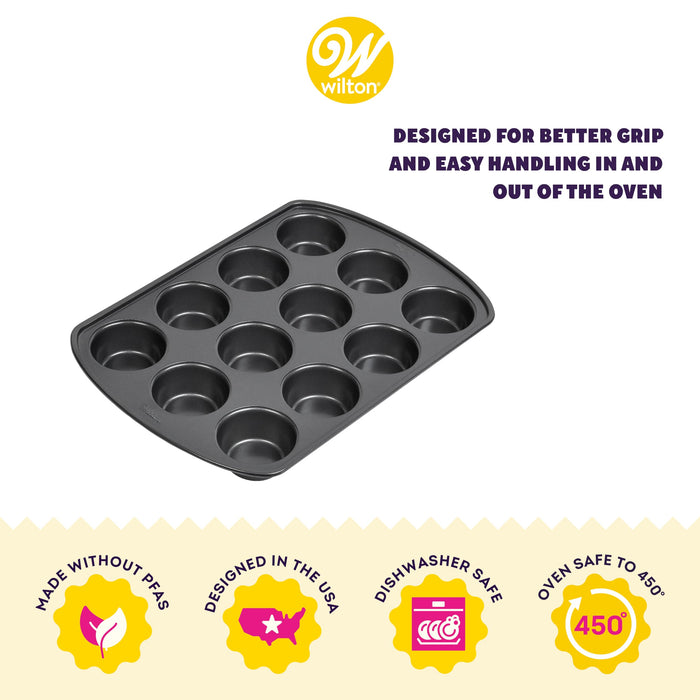 Wilton Perfect Results Premium Non-Stick Cupcake Pan, 12-Cup Muffin Tin, Steel Baking Supplies