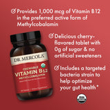 Dr. Mercola Organic Chewable Vitamin B12, 30 Servings (30 Tablets), Natural Cherry Flavor, Dietary Supplement, Supports Energy Production and Mental Focus, Non-GMO, Certified USDA Organic