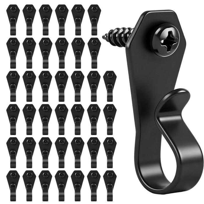 HiGift 40 Pack String Light Hanger Hooks, Stainless Steel Light Clips Black, Outdoor Screw Hooks Rope Light Clips for Hanging Christmas Light, Plants, Party Light Wire and Led Fairy Led Light Clips