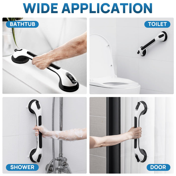 LEVERLOC Grab Bars for Bathtubs and Showers, 17 inch Handicap Grab Bars, Easy to Install & Removable Bathroom Suction Shower Grab Bar for Seniors,Shower Handle for The Elderly, Black