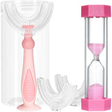 TUSIWIT U Shaped Toothbrush Kids with Soft Silicone Heads for Toddler Ages 2-6,Childrens Whole Mouth Kid Toothbrush (Pink with Sand Timer, 2-6 Years)