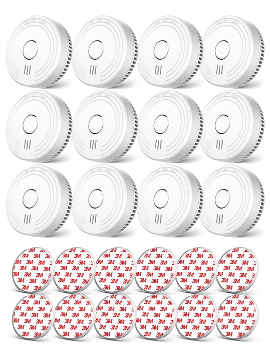 Ecoey Smoke Alarm Fire Detector, Battery Included Photoelectric Smoke Detector with Test Button and Low Battery Signal, Small Fire Alarm for Home, Bedroom FJ136GB, 12 Packs