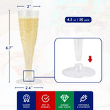 JOLLY CHEF 50 Pack Plastic Champagne Flutes Disposable 4.5 oz Clear Plastic Champagne Glasses Perfect for Wedding, Thanksgiving Day, Christmas