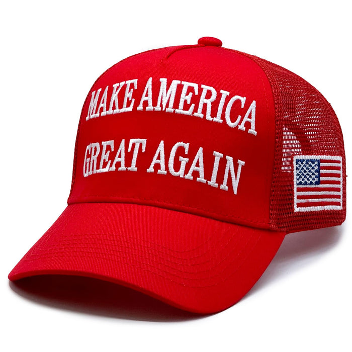 Donald Trump 2024 45-47 MAGA Hat Make America Great Again Slogan with USA Flag Adjustable Baseball Cap Mesh-Back Cap (US, Alpha, One Size, Red 45-47 MAGA Hat)