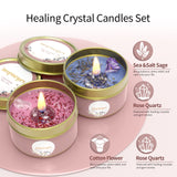 Inspireyes Candles Gift Set for Women Aromatherapy Candles for Home Scented Portable Tin of Soy Candle with Healing Crystals,Rose Quartz & Dry Flowers Home Decorative Candles Gift Set of 2