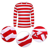 URATOT Adult Men Halloween Costume Sets Red and White Striped Tee Shirt Beanies with Nerd Glasses