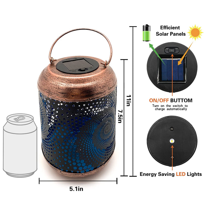 2 Pack Solar Lanterns Outdoor Hanging Lantern Metal Waterproof LED Lantern with Solar Powered Garden Patio Decorations Decor Lantern with Handle Christmas Gift Idea