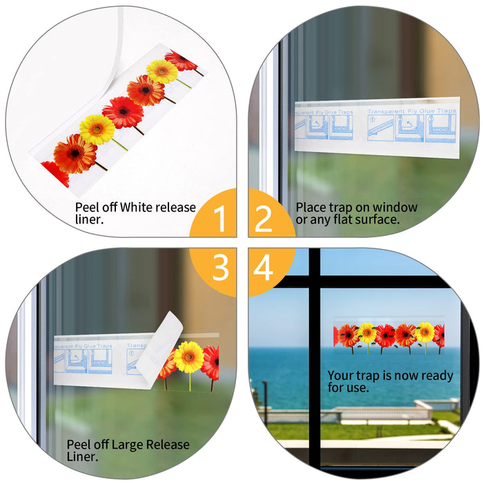 Fly Window Trap Fly Paper Sticky Strips Fly Trap Clear Tape Window Fly Traps Fly Catcher Clear Windows Trap for House Fruit Fly Sticky Traps Indoor & Outdoor Non Toxic (70PCS)