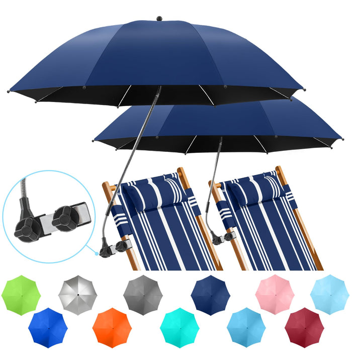 NBtoUS 2 PACK Chair Beach Umbrella with Clamp, 360 ° Adjustable Umbrellas for Chair, UPF50+ Umbrellafor Beach Chair, Patio Chair, Camping Chair（Ink Blue, Chair Not Included