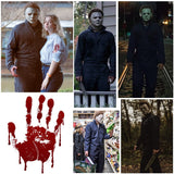 Adults Horror Killer Costume with Blood Mask Knife Scary Halloween Coverall Jumpsuit for Horror Props Cosplay RA002M