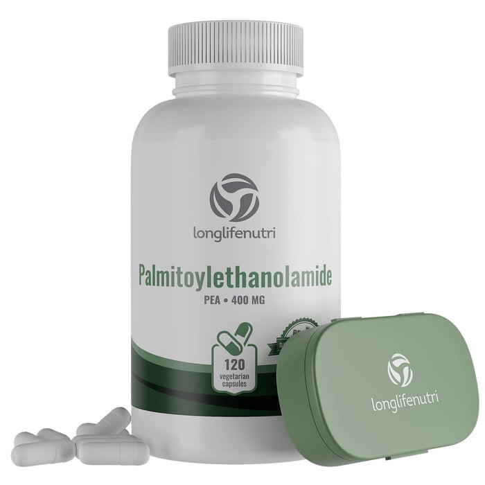 LongLifeNutri Palmitoylethanolamide 400 mg Capsules - 120 Veggie Pills | Micronized Pea Formula | Premium Quality Supplement