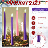 20 Pcs Advent Candles 10 Inch Unscented Christmas Advent Candle Set 15 Purple and 5 Pink Taper Candles Candlestick for Church Holiday Decoration Seasonal Celebrations party