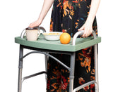 Sigo Green Walker Tray for Rolling Folding Walker, Tray Table with Cup Holder for Standard Walkers Seniors, Detachable Non Slip TV Accessories Basket Holding Plate Cups Clip On Small Bag Carrier