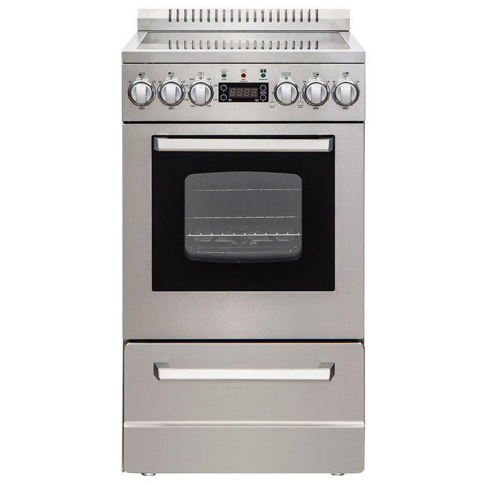Avanti Electric Range Oven ELITE Series Compact Design, 2-Cu.Ft. Capacity with 4 Coil Burners, Framed Glass Oven Door, Storage Drawer and Broiler with Pan, 20-Inch, Stainless Steel