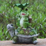 IOOOO Present for Women, Solar Outdoor Garden Decorations Lights Statues Turtle& Frog with Succulent and LED Lights Ornament,Unique Housewarming Present,Yard Christmas Decoration,Garden Statues