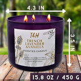 Lavender Vanilla Aromatherapy Candle 3-Wick | Scented Candle for Home | 15.8 oz Large Soy Candle | Relaxing Candle with Long Lasting Fragrance | Decorative Candle Gift for Women