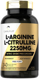 Carlyle L-Arginine L-Citrulline Complex | 2250mg | 240 Capsules | Nitric Oxide Precursors | Free Form | Non-GMO & Gluten Free