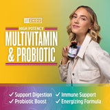 Zhou Nutrition Daily Boost Multivitamin with Probiotic, Zinc, Vitamin C, D3, B Complex for Immune Support, Energy and Digestive Health | Vegan, Gluten Free, Soy Free | 60 Servings