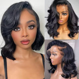 Bob Wig Human Hair 13x4 Body Wave HD Lace Front Wigs Human Hair 180% Density Glueless Wigs Human Hair Pre Plucked Short Bob Wigs for Black Women Human Hair Natural Black Color 10 Inch