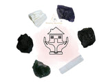 Crystals for House Protection Manifestation, Set of 6 Amethyst, Scolecite, Shungite, Black Tourmaline, Selenite and Moss Agate Healing Crystals and Stones