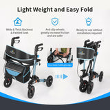 Aojin Rollator Walker for Seniors, Lightweight Foldable All Terrain Rolling Walker with seat, Aluminum Walkers with 8 inch Rubber Wheels, Handles and Backrest for Seniors and Adult