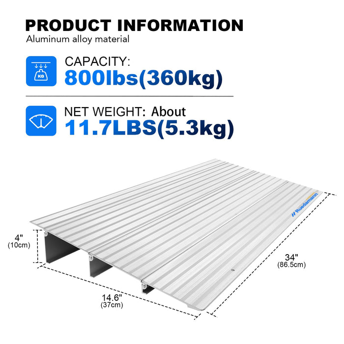 Ruedamann Threshold Ramp,3" Rise Modular Aluminum Entry Ramp,800 LBS Capacity,34" Wide Door Ramp for Wheelchairs, Scooters,Power Chairs,Non-Slip Mobility Wheelchair Ramp for Home Doorways