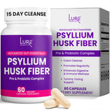 Lure Essentials Psyllium Husk Capsules for Colon Cleanse - Prebiotic and Probiotic Fiber