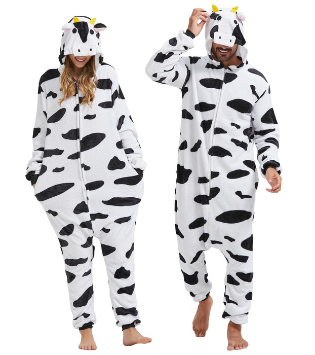 QUCH Adult Onesie Costume-Unisex Animal Onesies for Adults Halloween Costume, Halloween Onesie Adult Onesie Pajamas for Women Cow XL