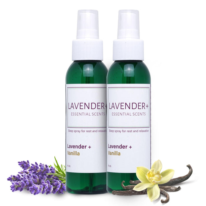 Lavender + Essential Scents - Lavender & Vanilla Sleep Spray Collection - All Natural Calming Pillow and Sheet Spray for Peaceful Slumber - Relief Aid - 4oz (2 Pack) by Moonwater Elixirs