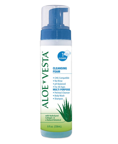 Aloe Vesta Cleansing Foam, No Rinse Skin Cleanser, Clean Scent - 8 Ounce Pump Bottle