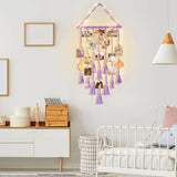 Homecor Hanging Photo Display Wall Decor, Purple Macrame Hanging Boho Room Bedroom Decor, Picture Frame Collage with Light 30 Clips, Christmas Teenage Teen Girl Gifts Ages 10 11 12 13 14 Years Old