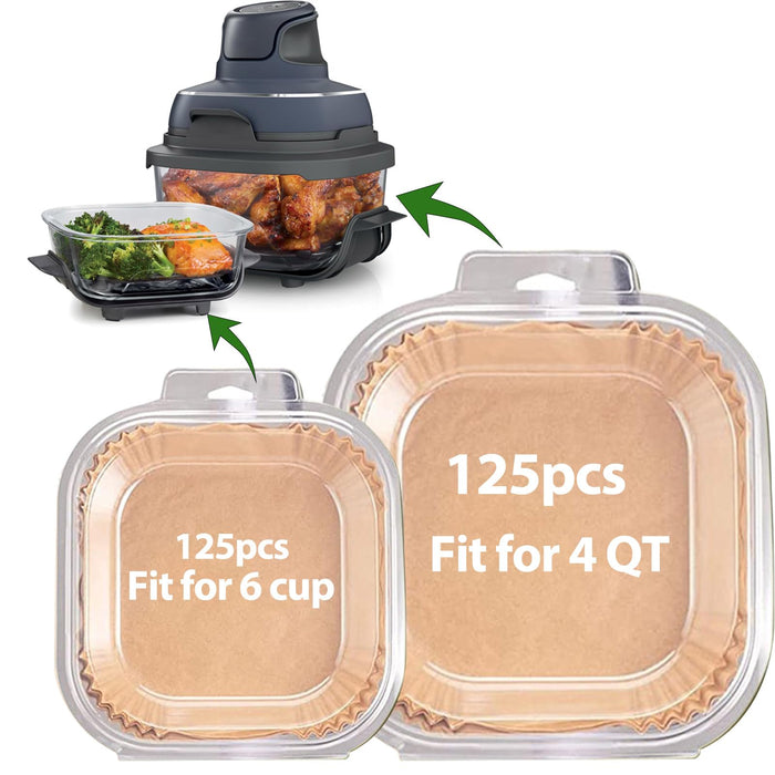 Air Fryer Liners for Ninja Crispi, Disposable 125 + 125 Pcs Ninja Crispi Accessories for Ninja Crispi 4-in-1 Portable Glass Air Fryer Cooking System, Non-Stick Ninja Crispi Liners Disposable